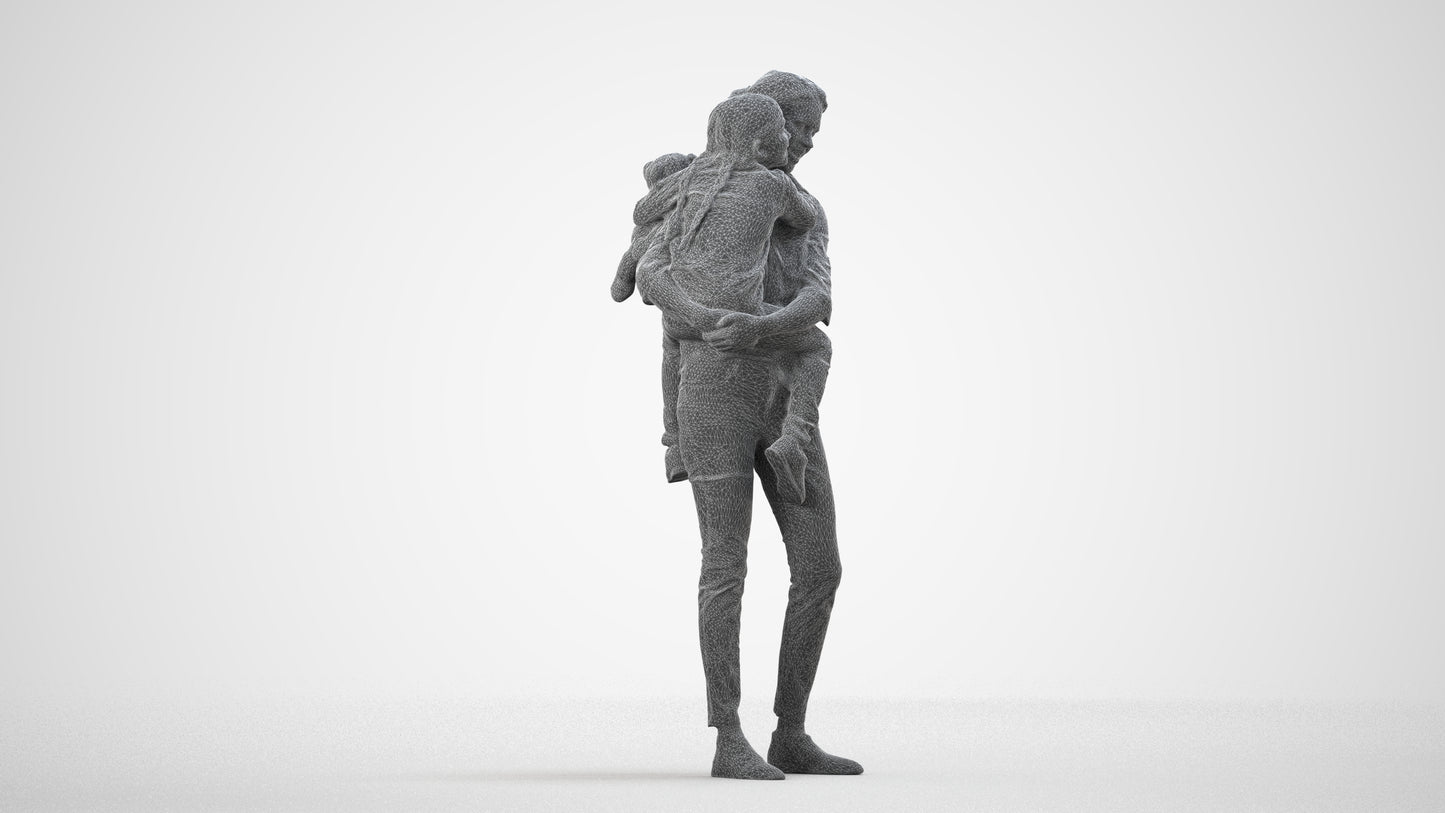 3D scanned girl kids casual, photorealistic archviz people for Enscape and SketchUp, wireframe side view