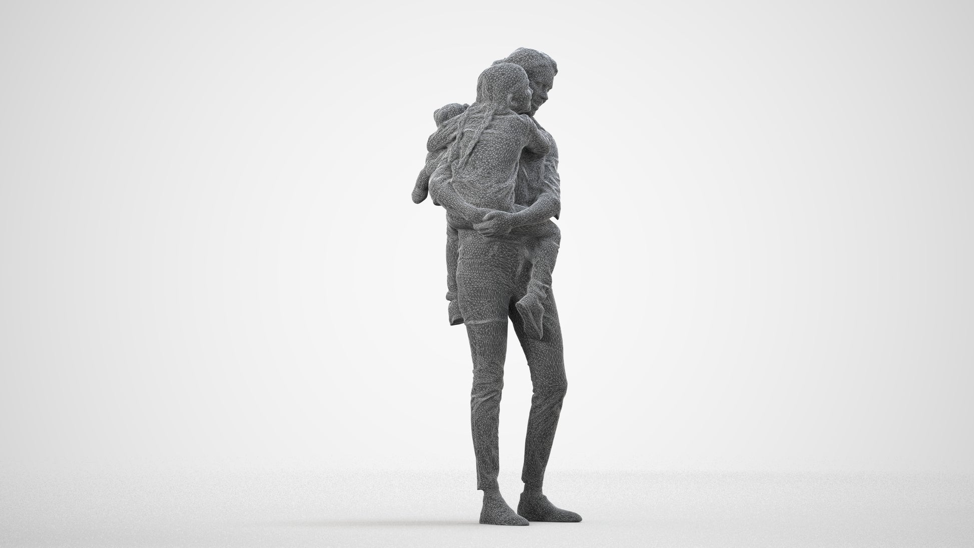 3D scanned girl kids casual, photorealistic archviz people for Enscape and SketchUp, wireframe side view