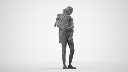 3D scanned girl kids casual, photorealistic archviz people for Enscape and SketchUp, wireframe side view