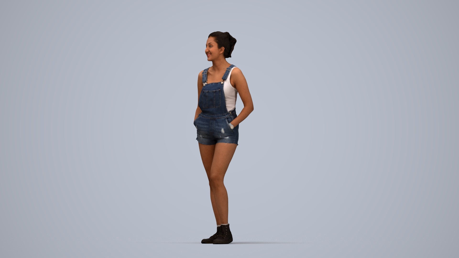 3D people model woman casual standing, scanned human for 3ds Max rendering, top-down view render