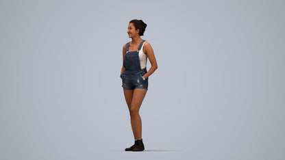 3D people model woman casual standing, scanned human for 3ds Max rendering, top-down view render