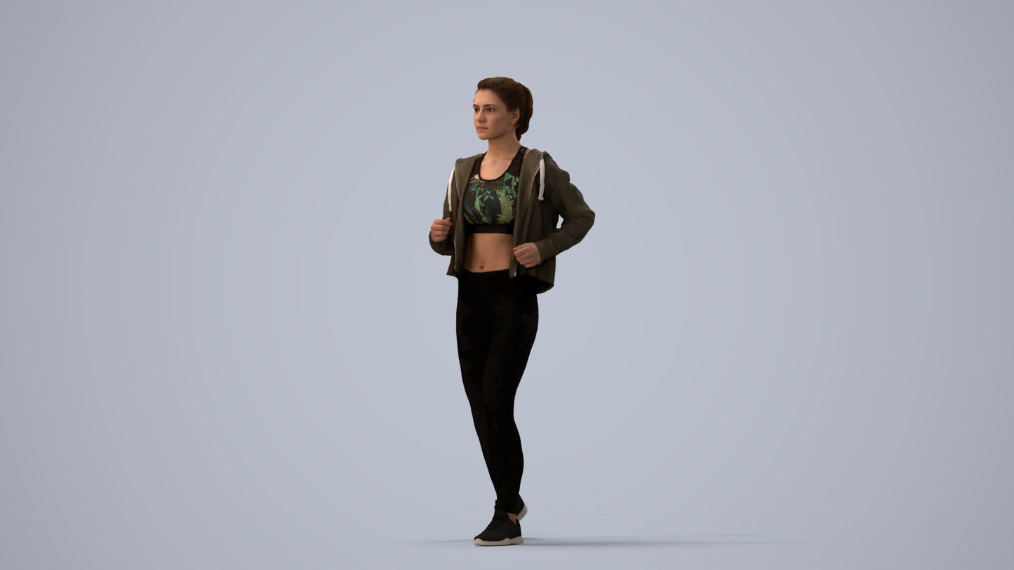 3D scanned woman sport, photorealistic archviz people for Enscape and SketchUp, three-quarter view render