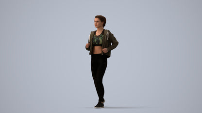 3D scanned woman sport, photorealistic archviz people for Enscape and SketchUp, three-quarter view render