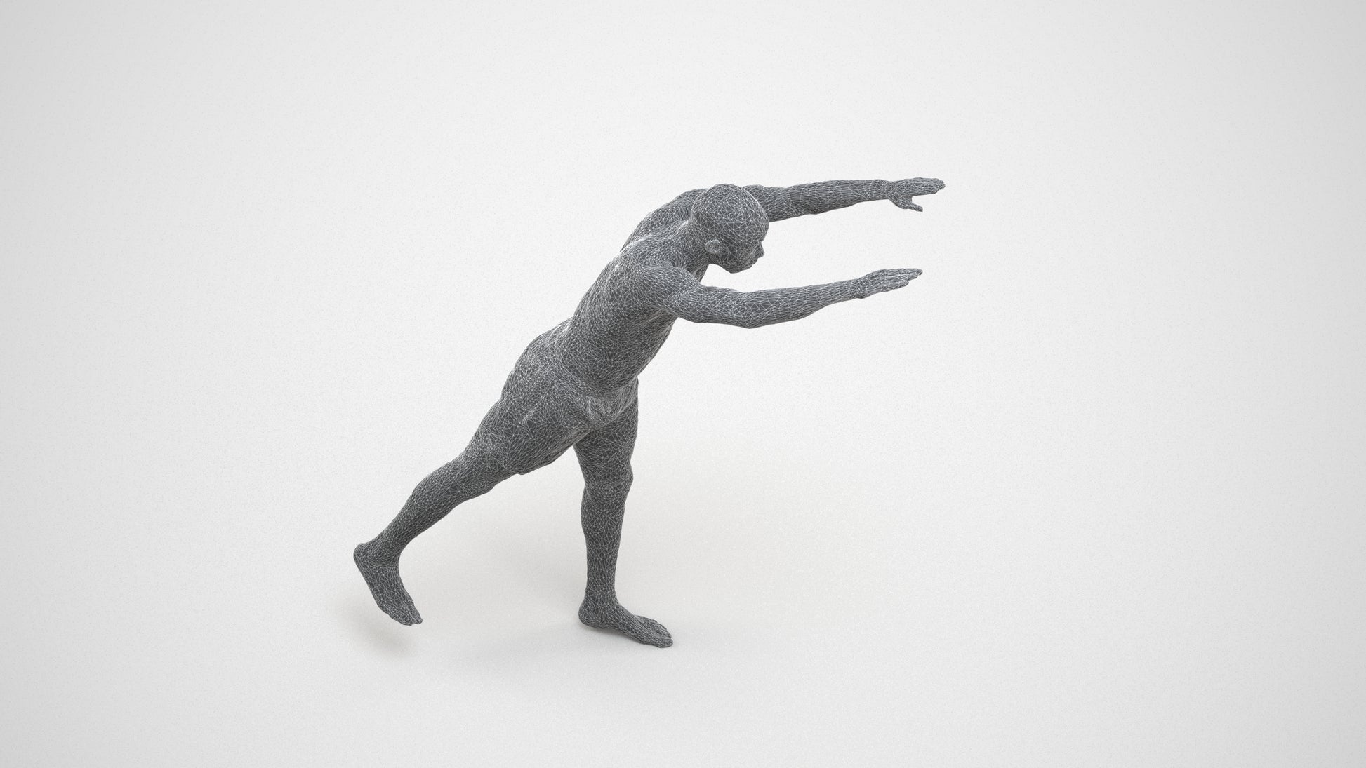 3D people model man pool, scanned human for 3ds Max rendering, wireframe three-quarter view