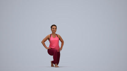 3D human model woman sport, photogrammetry scanned person for archviz, top-down view render