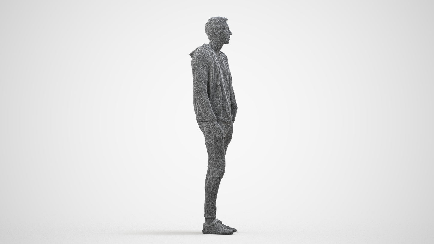 photogrammetry 3D man casual walking, realistic human model archviz FBX, wireframe side view