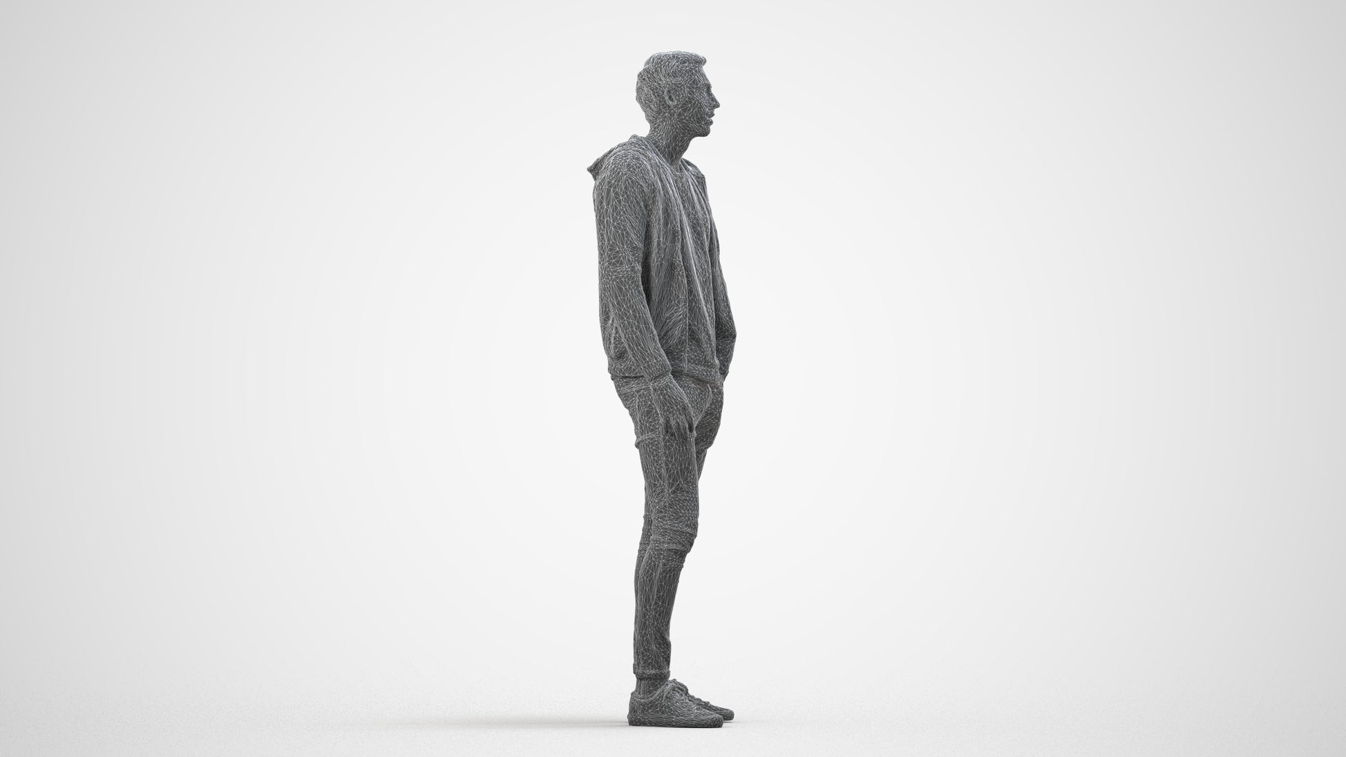 photogrammetry 3D man casual walking, realistic human model archviz FBX, wireframe side view
