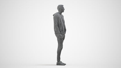 photogrammetry 3D man casual walking, realistic human model archviz FBX, wireframe side view