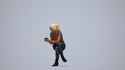 realistic 3D human senior woman casual sitting, archviz people FBX OBJ for Blender, top-down view render