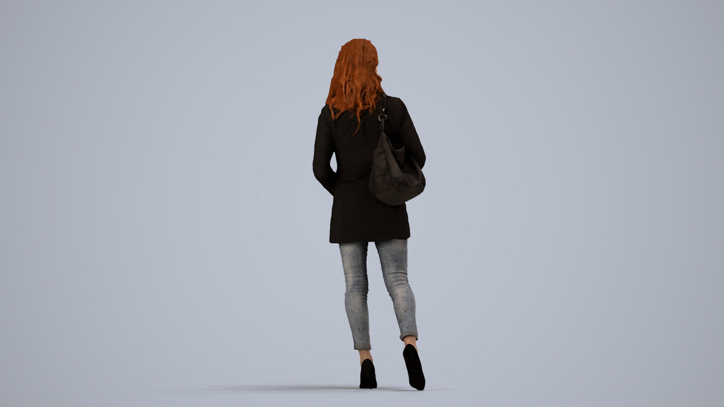3D scanned woman walking casual, photorealistic archviz people for Enscape and SketchUp, side view render