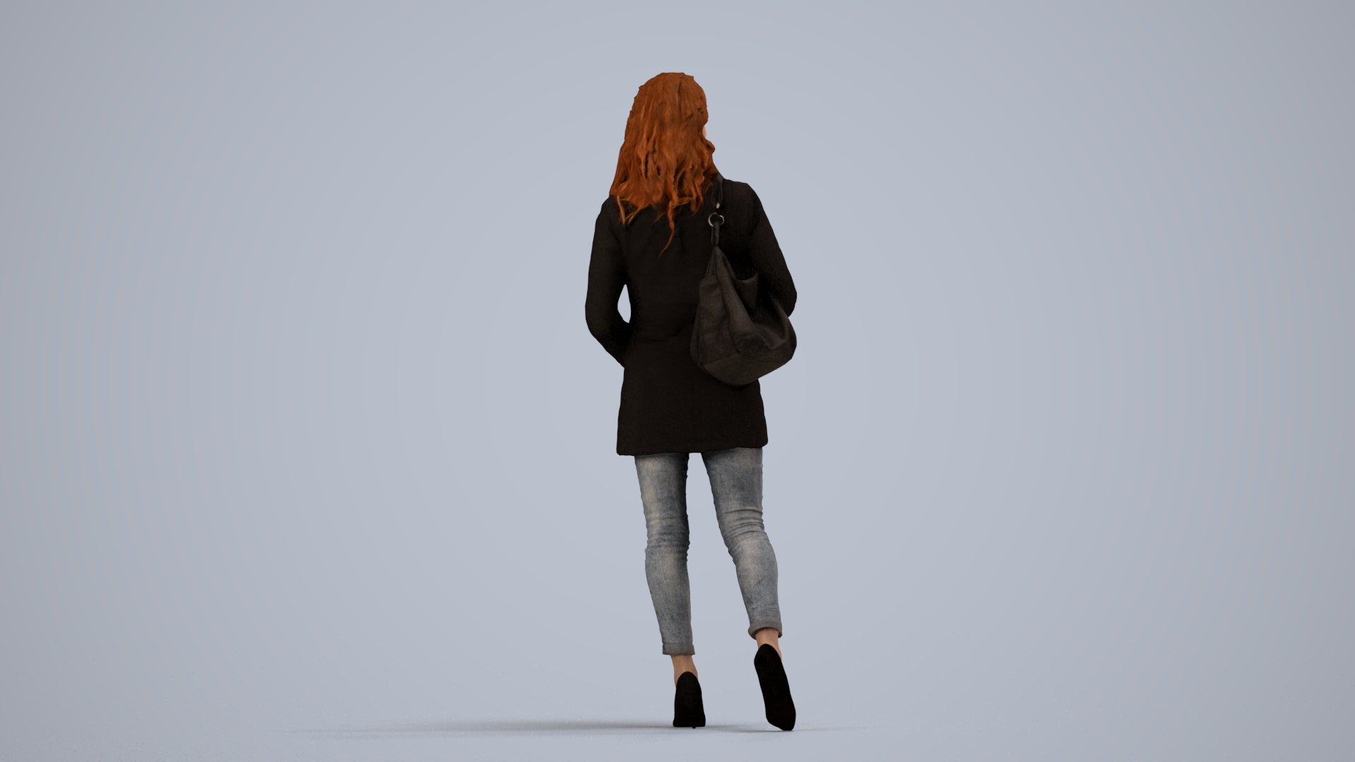3D scanned woman walking casual, photorealistic archviz people for Enscape and SketchUp, side view render