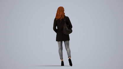 3D scanned woman walking casual, photorealistic archviz people for Enscape and SketchUp, side view render