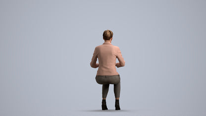 3D human model woman business, photogrammetry scanned person for archviz, front view render