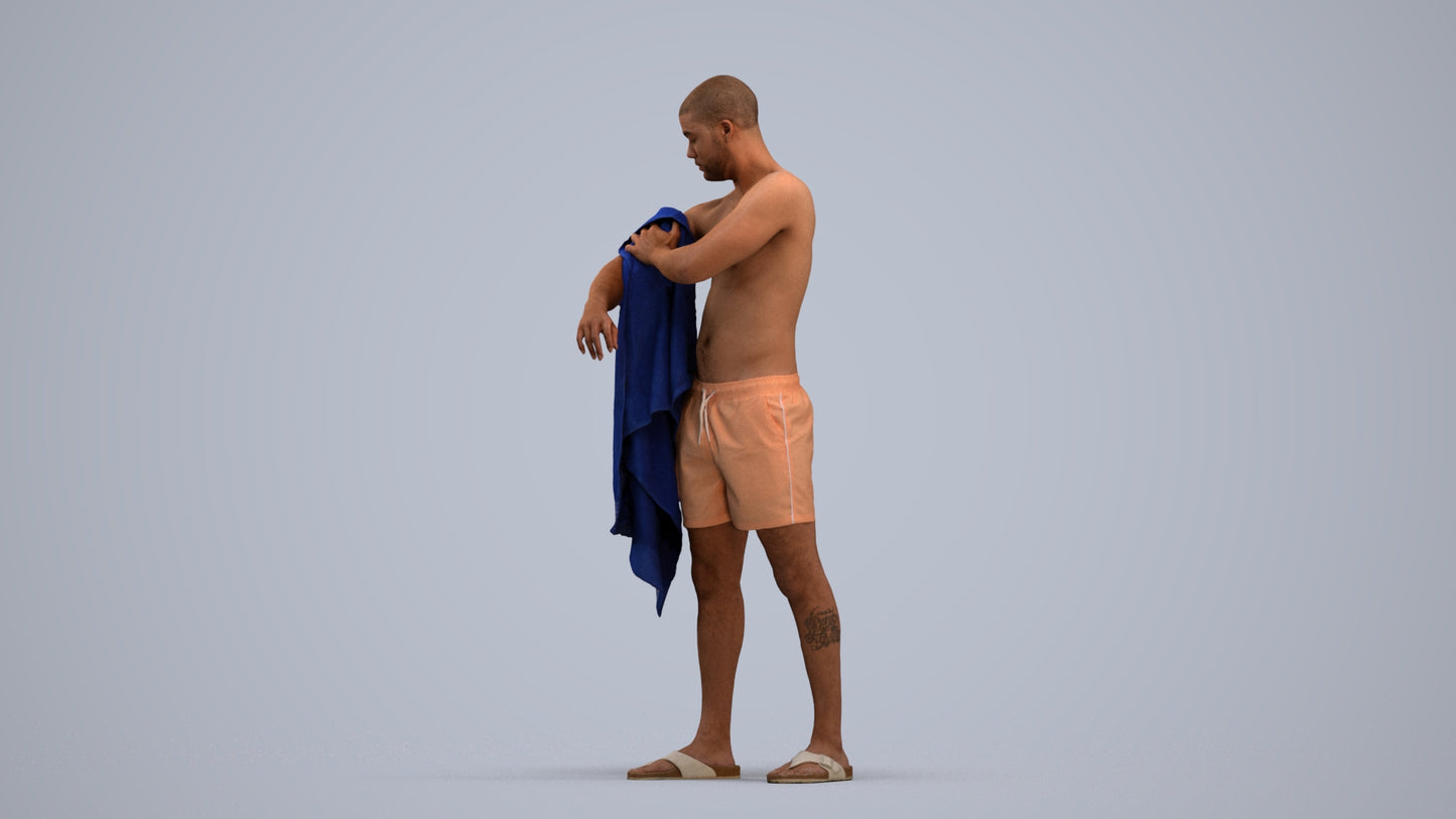 3D people model man pool, scanned human for 3ds Max rendering, standing pose render