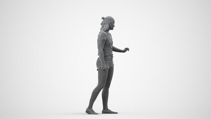 photogrammetry 3D girl casual door, realistic human model archviz FBX, wireframe side view