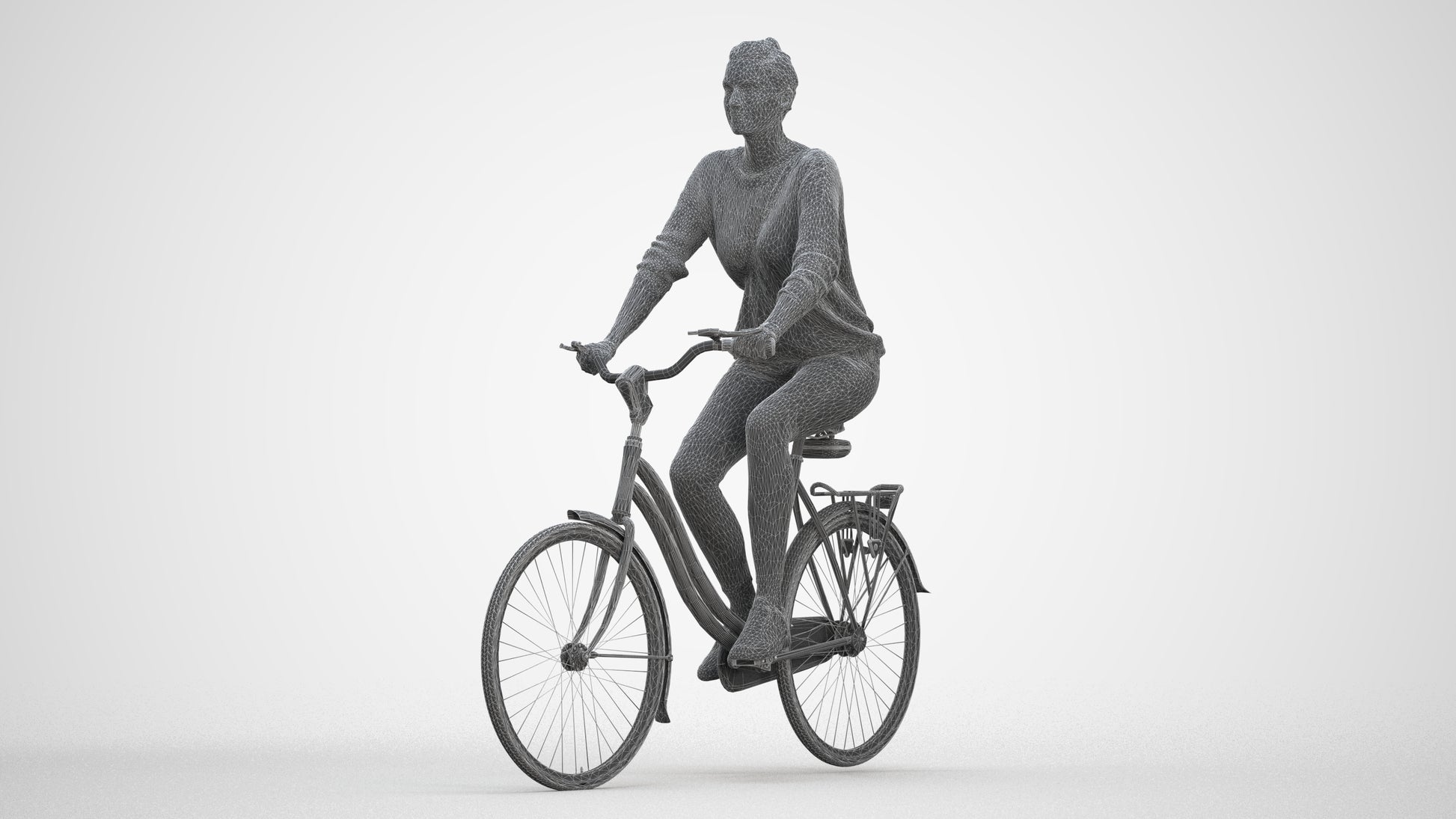 scanned 3D woman casual cycling, photogrammetry people for Enscape and V-Ray, three-quarter front view render