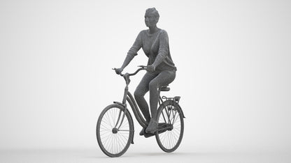 scanned 3D woman casual cycling, photogrammetry people for Enscape and V-Ray, three-quarter front view render