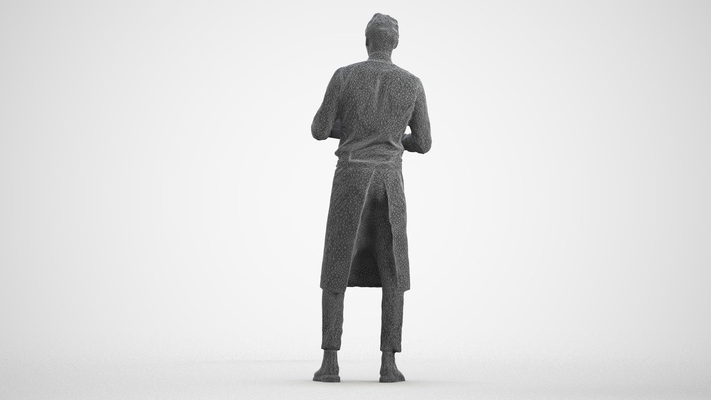 realistic 3D human man hospitality, archviz people FBX OBJ for Blender, wireframe front view