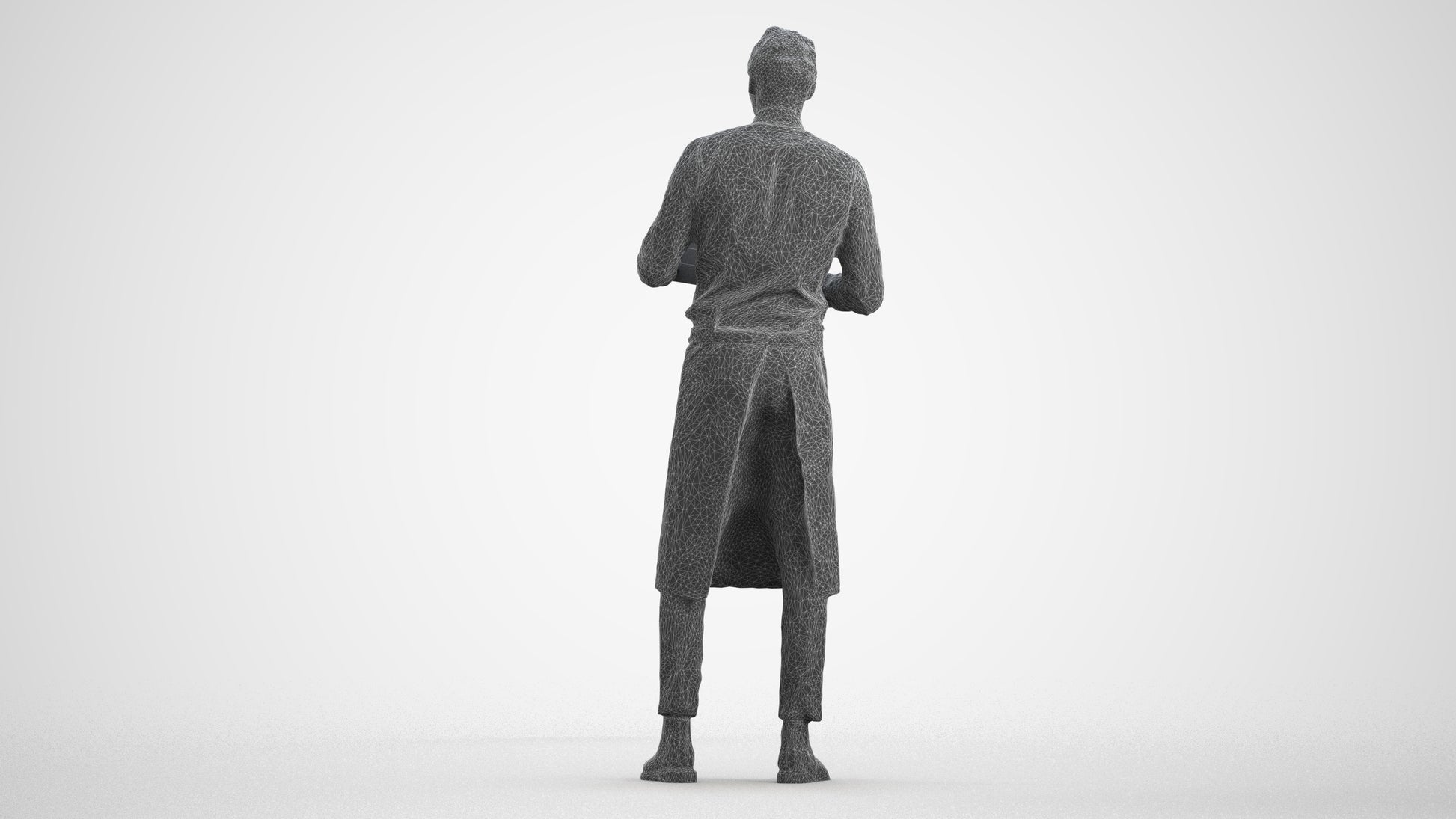 realistic 3D human man hospitality, archviz people FBX OBJ for Blender, wireframe front view