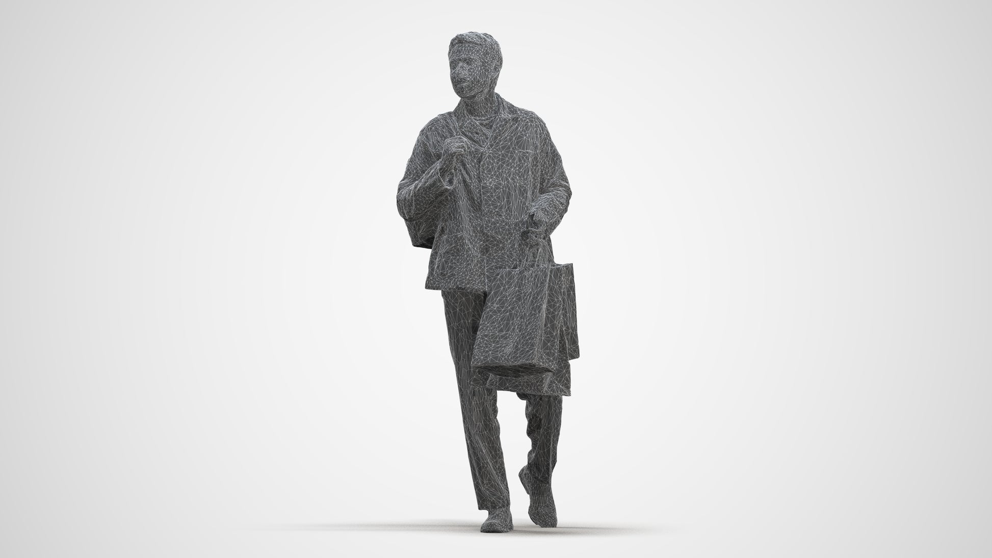 realistic 3D human man casual shopping, archviz people FBX OBJ for Blender, three-quarter front view render