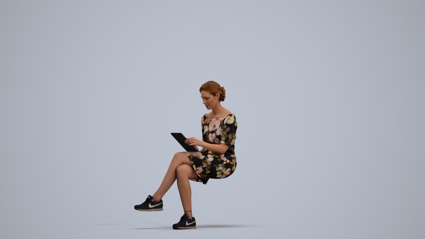 3D people model woman casual sitting, scanned human for 3ds Max rendering, standing pose render
