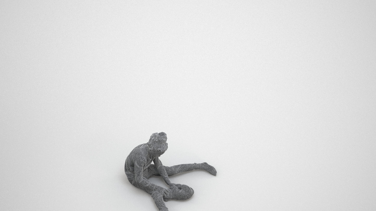 3D human model girl kids, photogrammetry scanned person for archviz, wireframe three-quarter view