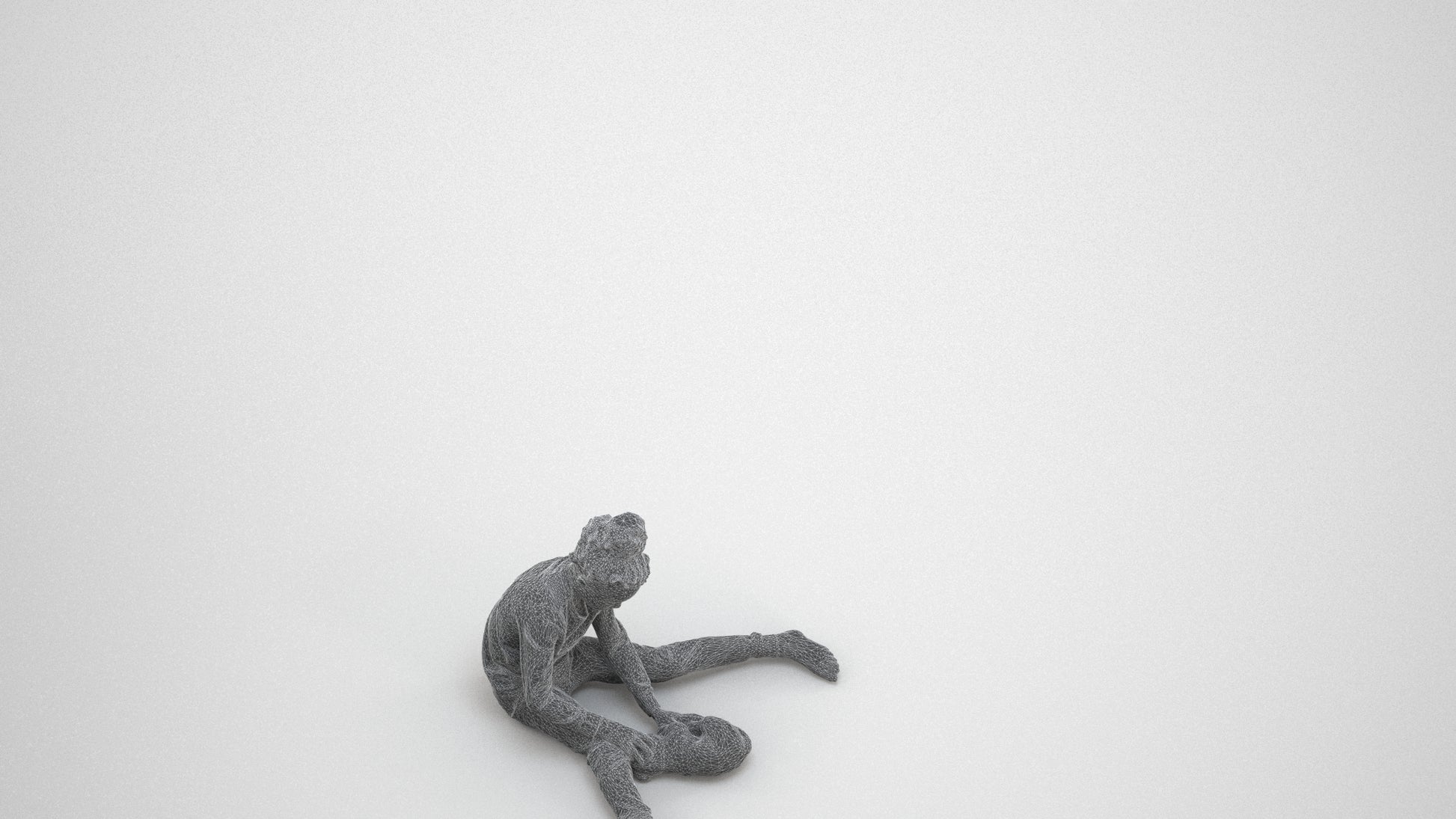 3D human model girl kids, photogrammetry scanned person for archviz, wireframe three-quarter view