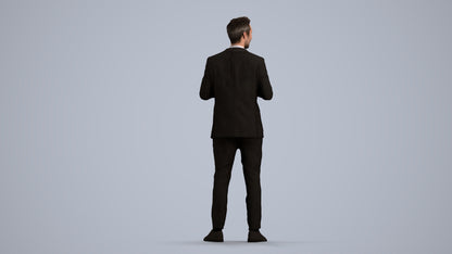 3D human model man formal formalaffairs, photogrammetry scanned person for archviz, front view render