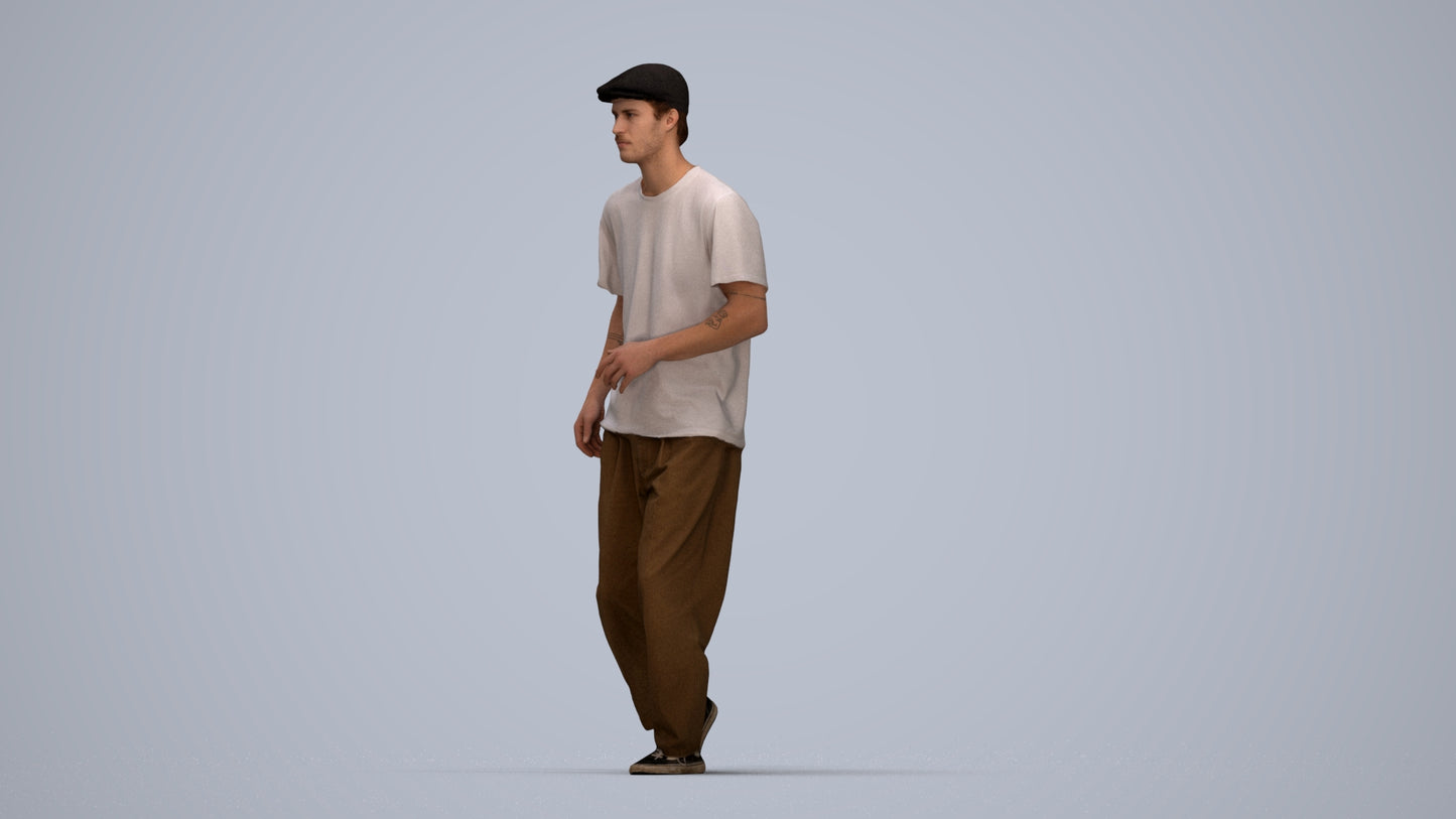 realistic 3D people man casual walking, render-ready for V-Ray and Corona, FBX OBJ, top-down view render