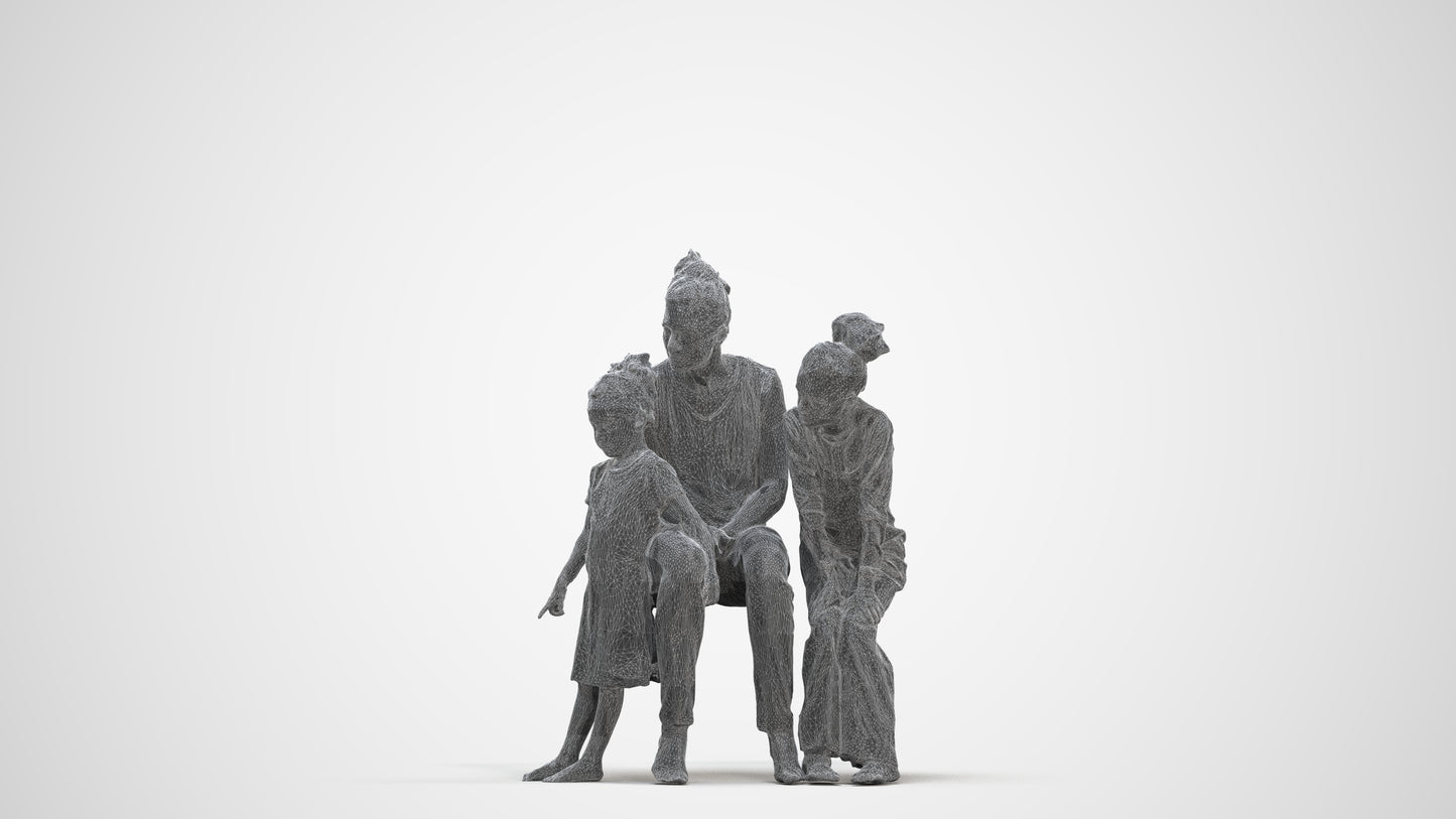 scanned 3D girl casual kids, photogrammetry people for Enscape and V-Ray, three-quarter front view render