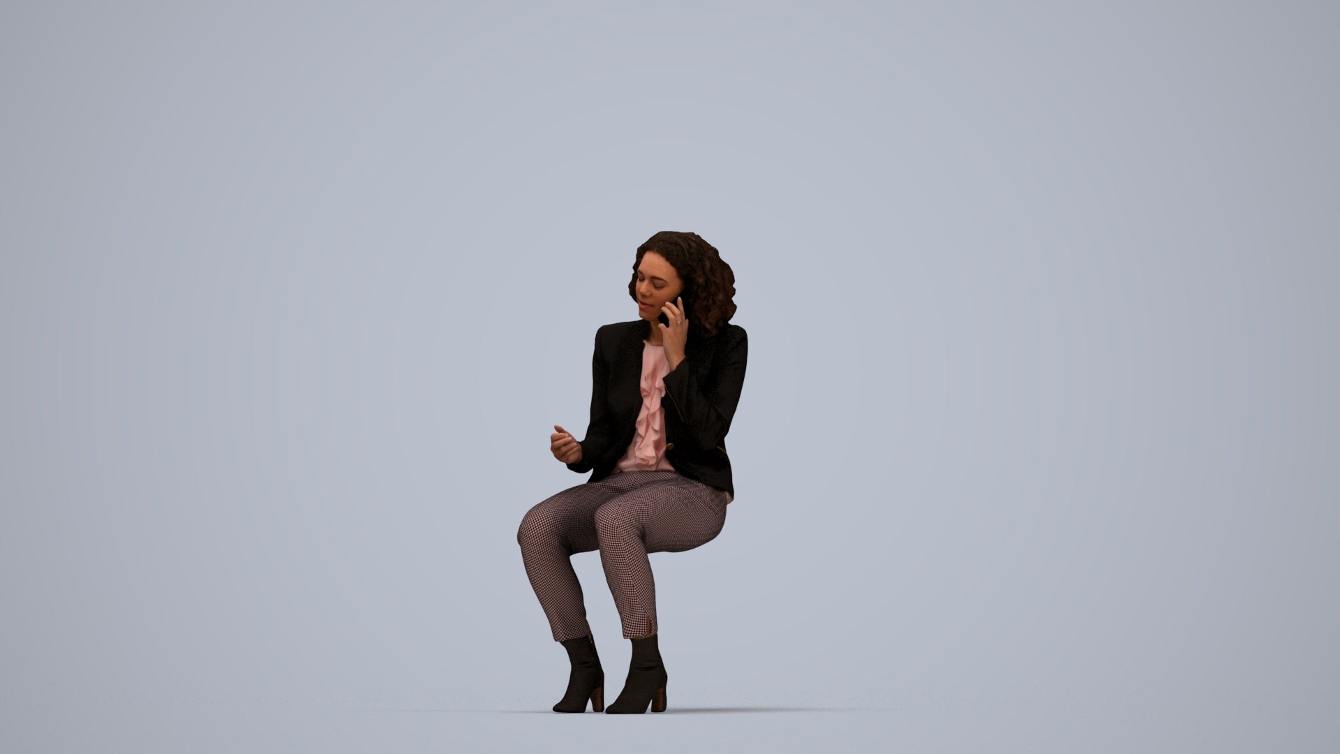 3D people model woman business, scanned human for 3ds Max rendering, top-down view render