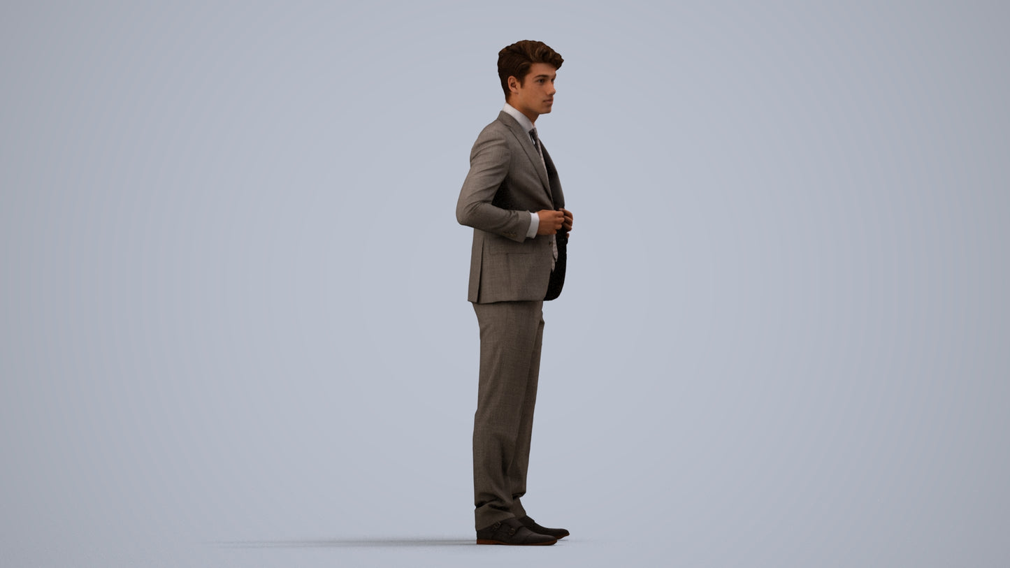 realistic 3D people man business, render-ready for V-Ray and Corona, FBX OBJ, side view render