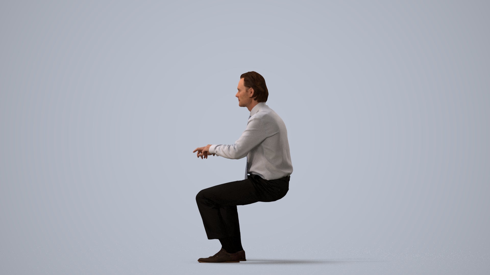 3D human model man business, photogrammetry scanned person for archviz, three-quarter view render