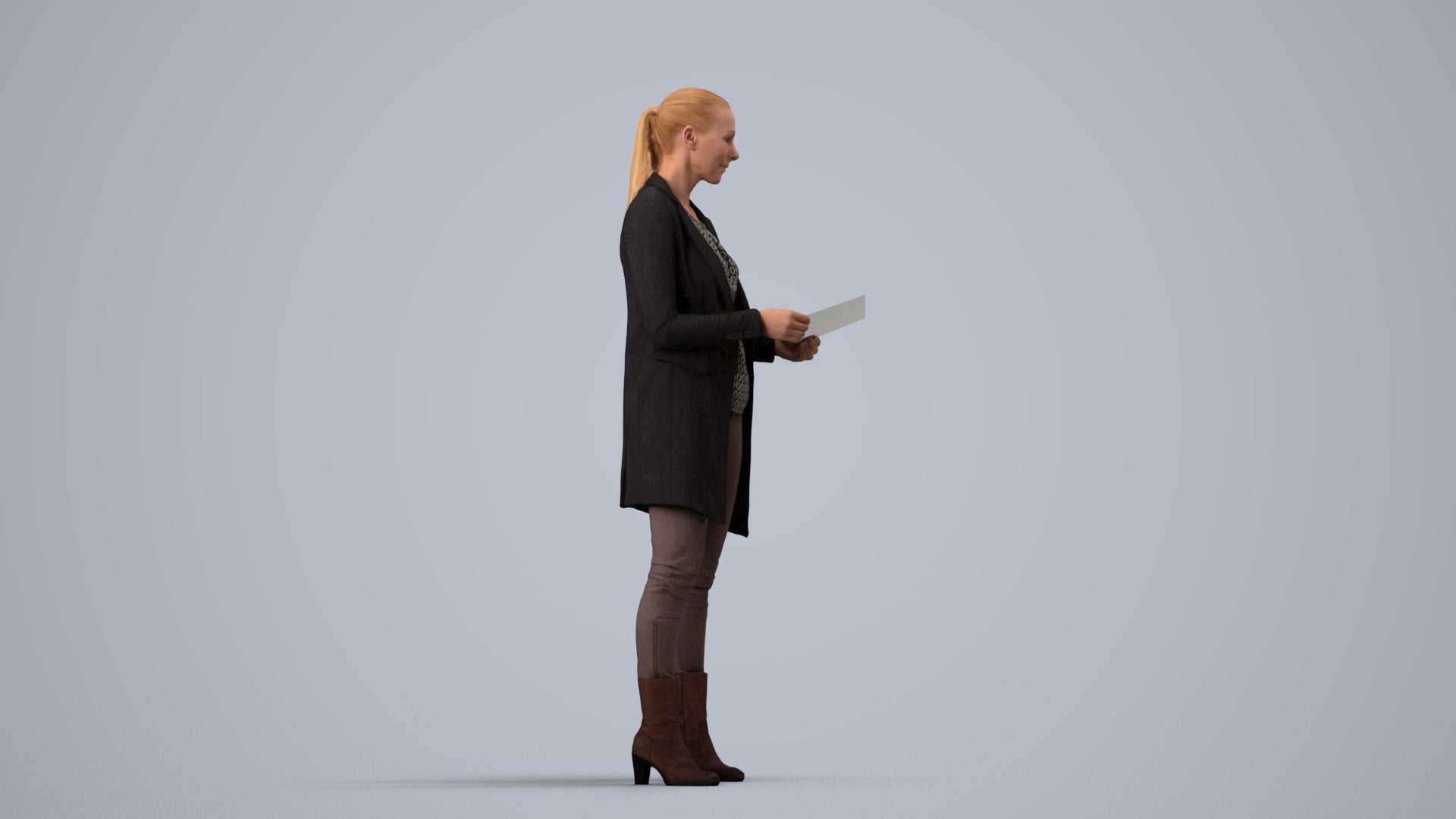scanned 3D woman business standing, photogrammetry people for Enscape and V-Ray, side view render