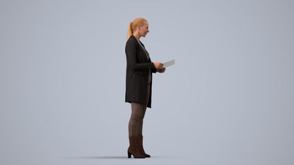 scanned 3D woman business standing, photogrammetry people for Enscape and V-Ray, side view render