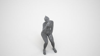 3D human model woman sport, photogrammetry scanned person for archviz, wireframe three-quarter view