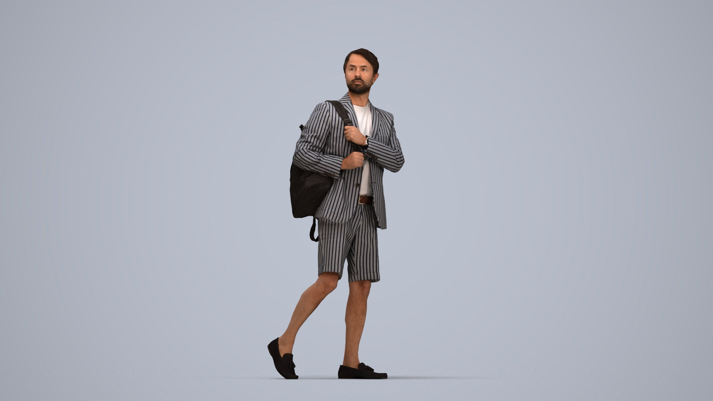scanned 3D man business walking, photogrammetry people for Enscape and V-Ray, top-down view render
