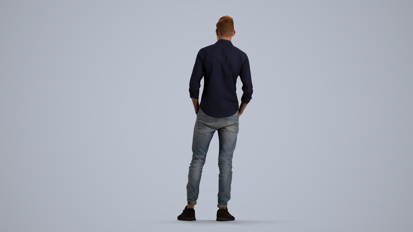 scanned 3D man casual standing, photogrammetry people for Enscape and V-Ray, front view render