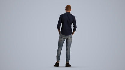 scanned 3D man casual standing, photogrammetry people for Enscape and V-Ray, front view render