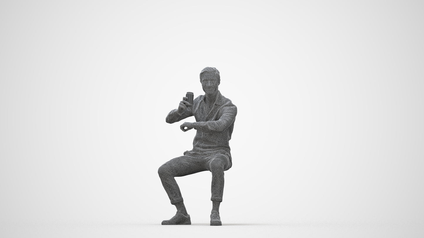 realistic 3D human man casual sitting, archviz people FBX OBJ for Blender, wireframe back view