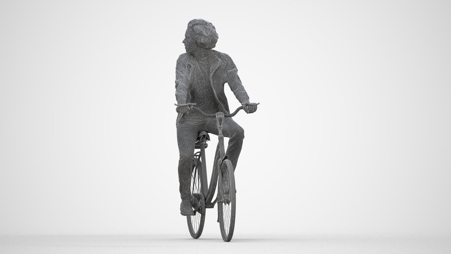 scanned 3D man casual cycling, photogrammetry people for Enscape and V-Ray, wireframe back view