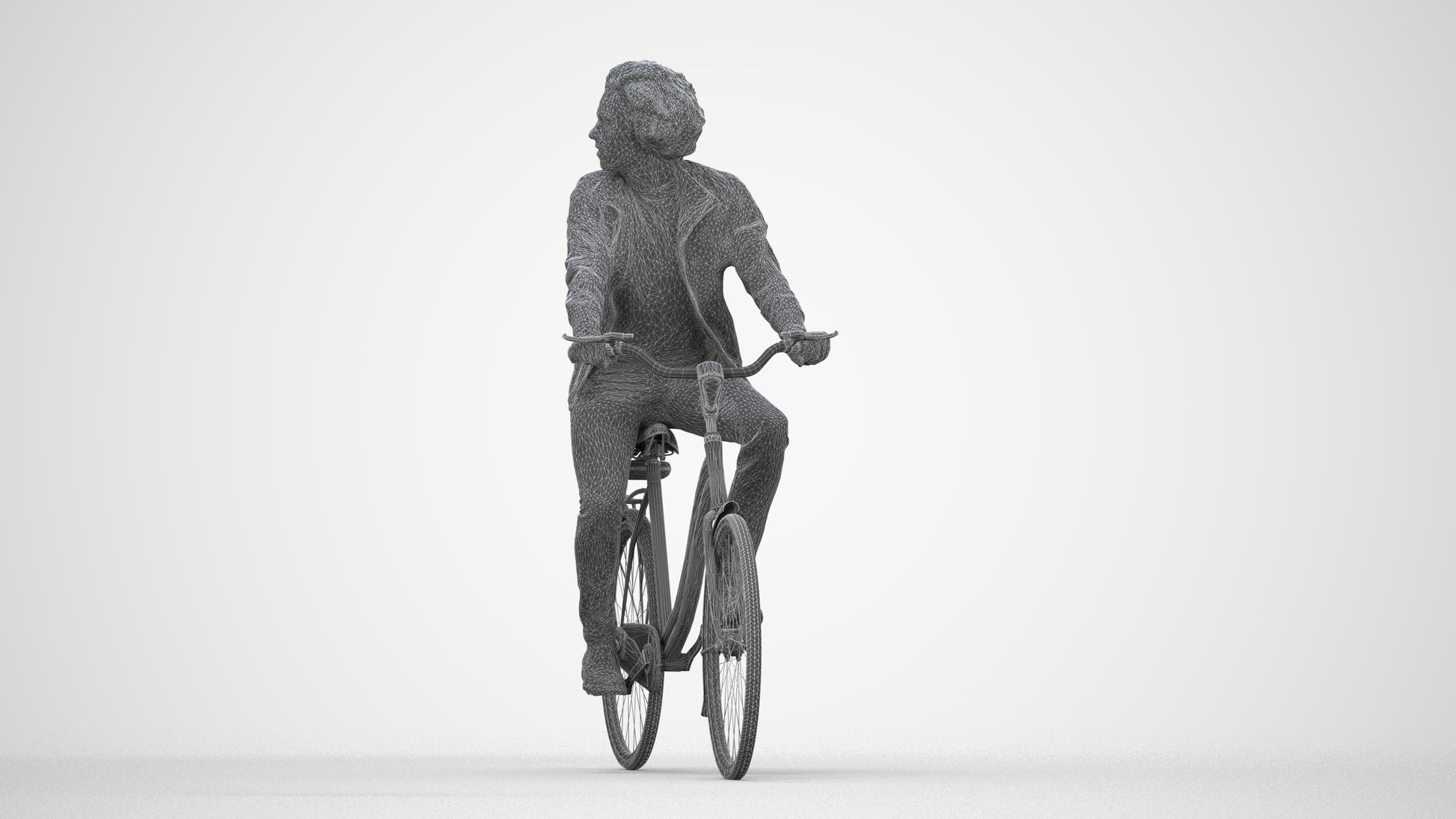 scanned 3D man casual cycling, photogrammetry people for Enscape and V-Ray, wireframe back view