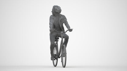 scanned 3D man casual cycling, photogrammetry people for Enscape and V-Ray, wireframe back view