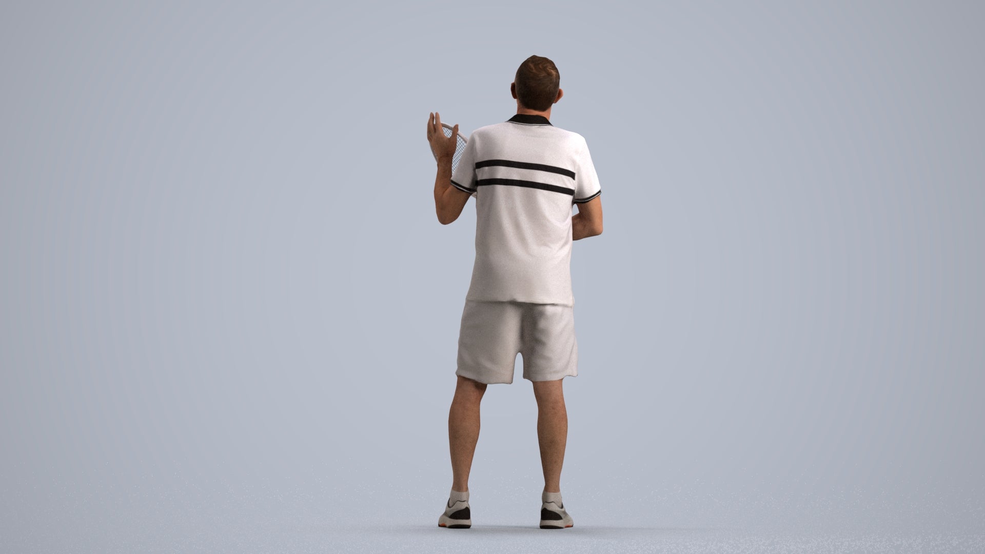 3D human model senior man sport, photogrammetry scanned person for archviz, front view render