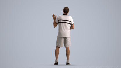 3D human model senior man sport, photogrammetry scanned person for archviz, front view render