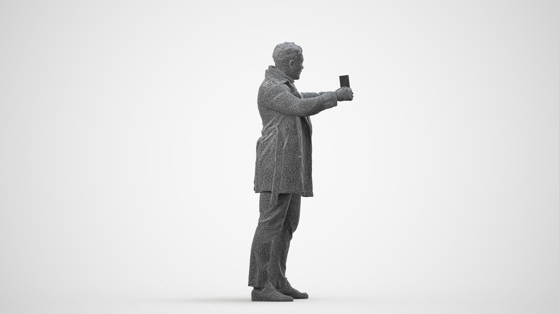 scanned 3D man casual standing, photogrammetry people for Enscape and V-Ray, wireframe side view