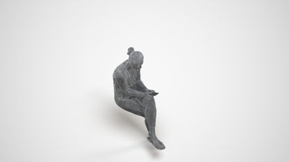 realistic 3D people woman casual sitting, render-ready for V-Ray and Corona, FBX OBJ, wireframe three-quarter view