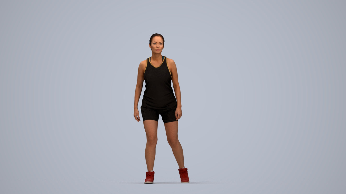 3D people model woman sport, scanned human for 3ds Max rendering, top-down view render
