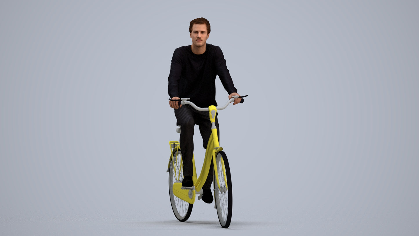 3D people model man casual cycling, scanned human for 3ds Max rendering, standing pose render