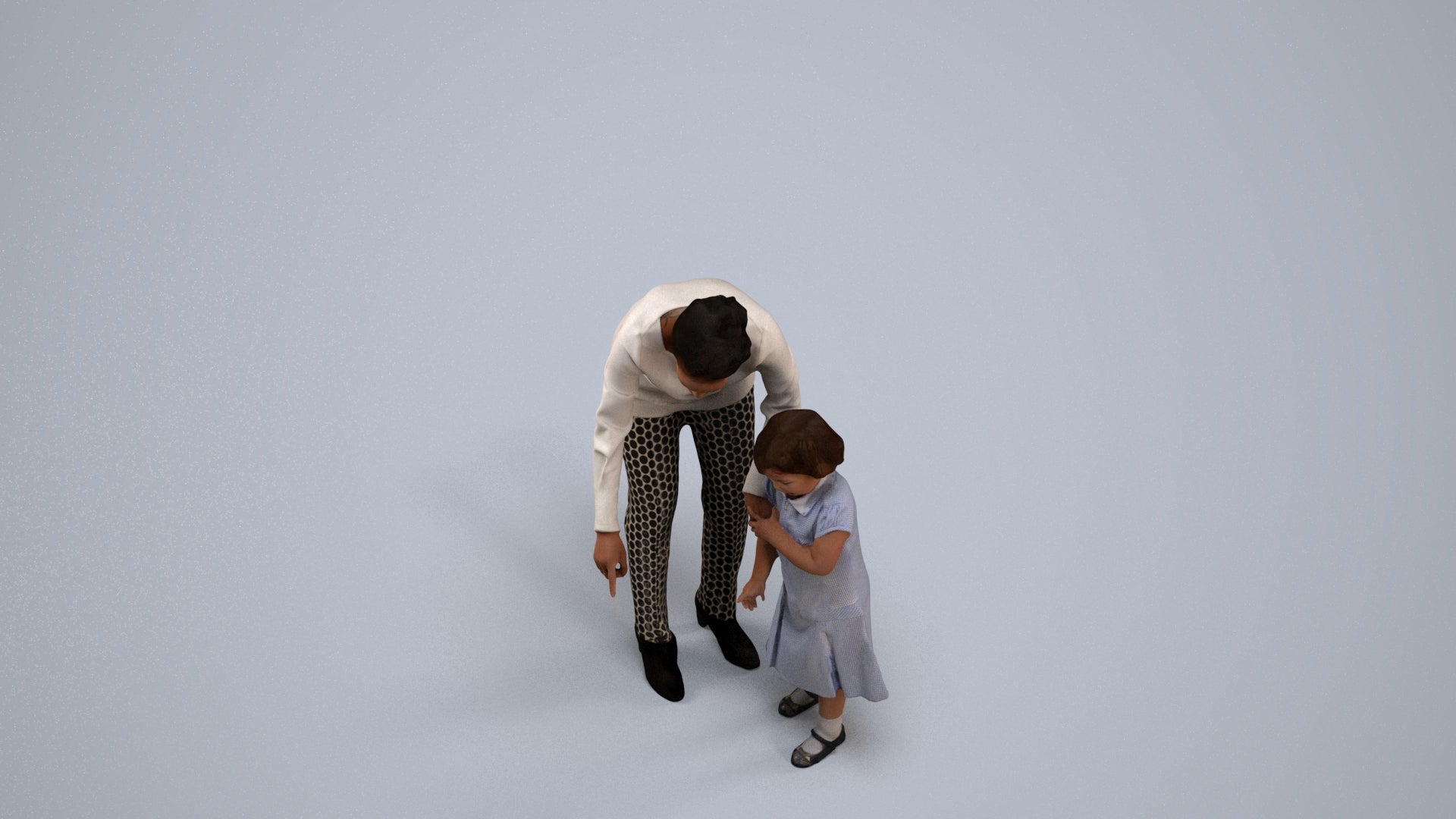3D people model girl kids, scanned human for 3ds Max rendering, back view render